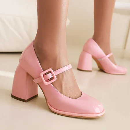 

Oversize Large size Big size High-heeled shoes Square toe thick heeled shoes for comfortable wedding banquet minimal design