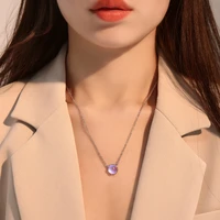 korean version of all match jewelry beautiful moonstone necklace round blue gradient necklace simple and sweet clavicle chain