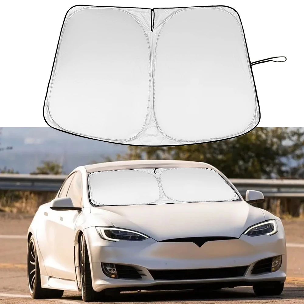 

Auto Windshield Sun Shade Blocks UV Rays Protector Foldable Sunshade For Tesla Model Y 3 2017-2022 Car Accessories New Parasol