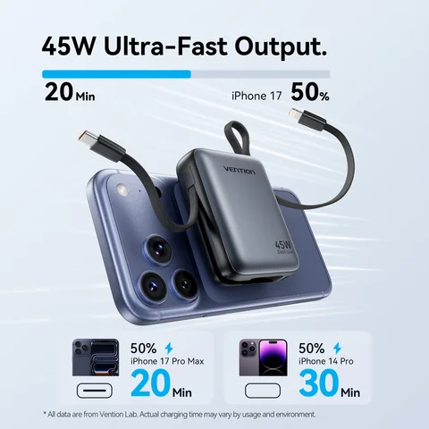 Power Bank Vention 10000 мАч, 45 Вт, быстрая зарядка, встроенное портативное зарядное устройство C & L для iPhone, Samsung Galaxy, внешний аккумулятор Powerbank