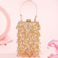 2022 new clutch bag square gold metal beaded evening bag chain messenger bag banquet cosmetic bag party bride wedding purse
