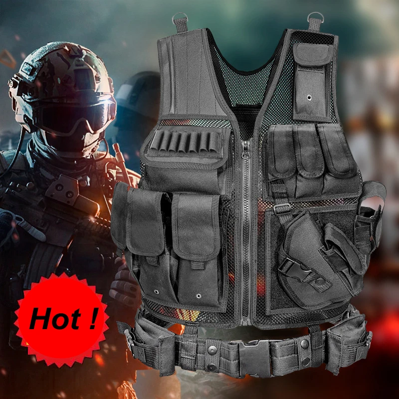 

Военный боевой армированный жилет, мужской тактический охотничий жилет, армейский Регулируемый тренировочный жилет CS для страйкбола с коб...