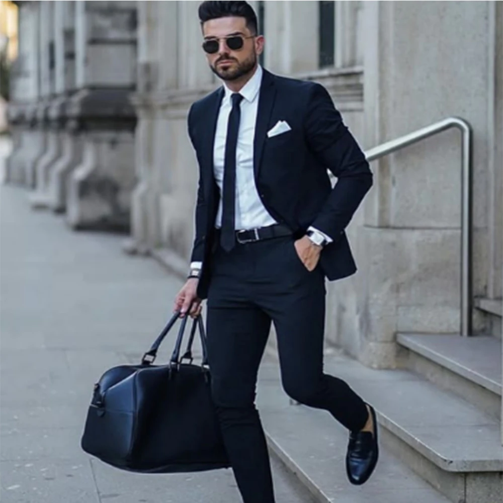 New Design Luxury Men Suit Black Wedding Man Suit Slim Fit Party Suit for Men Tailor Made 2 Pieces(Blazer+Pant) Costume Homme