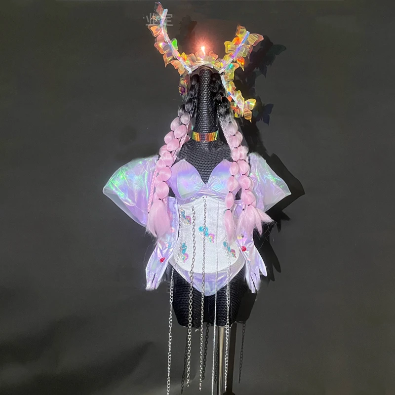 

Nightclub DS DJ Jazz Clothing Symphony Sleeve Plastic Waist Jumpsuit Headwear Stage Performance Costume Festival Outfit XS4763