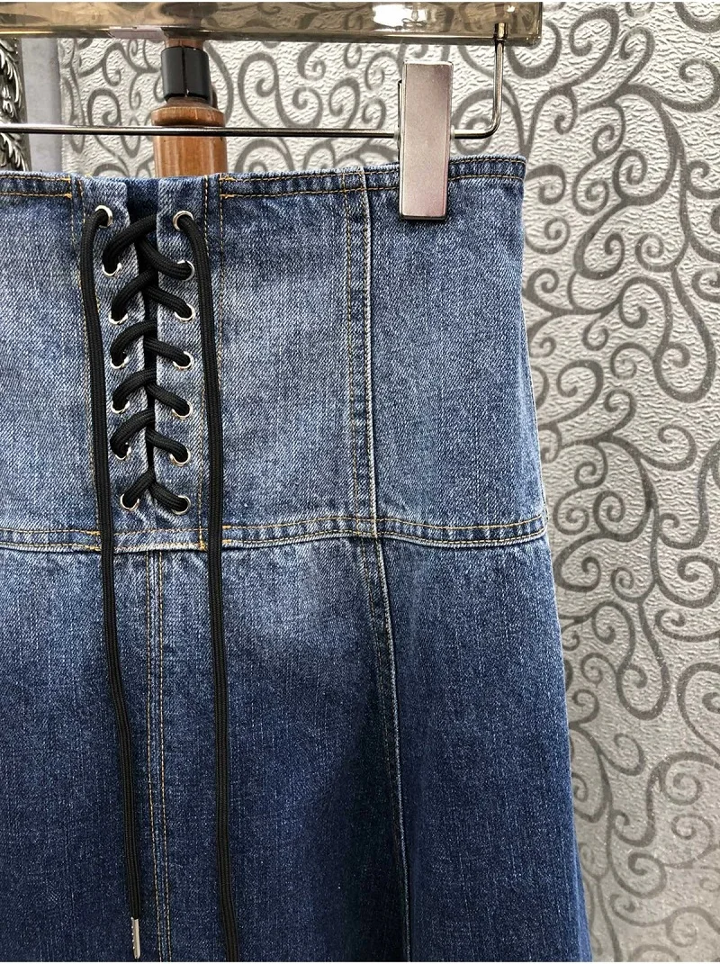 Женская длинная юбка из 100% хлопка синяя джинсовая макси с градиентными цветными