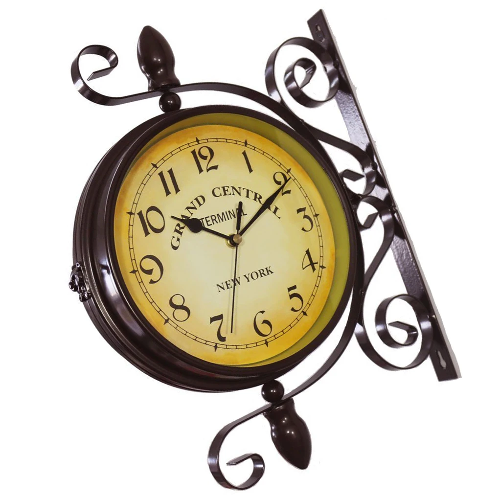 

Retro Wall Clock Rounded Household Hanging Decors Home Decoration Scene Layout Dual-sided Clocks Clocking Device White