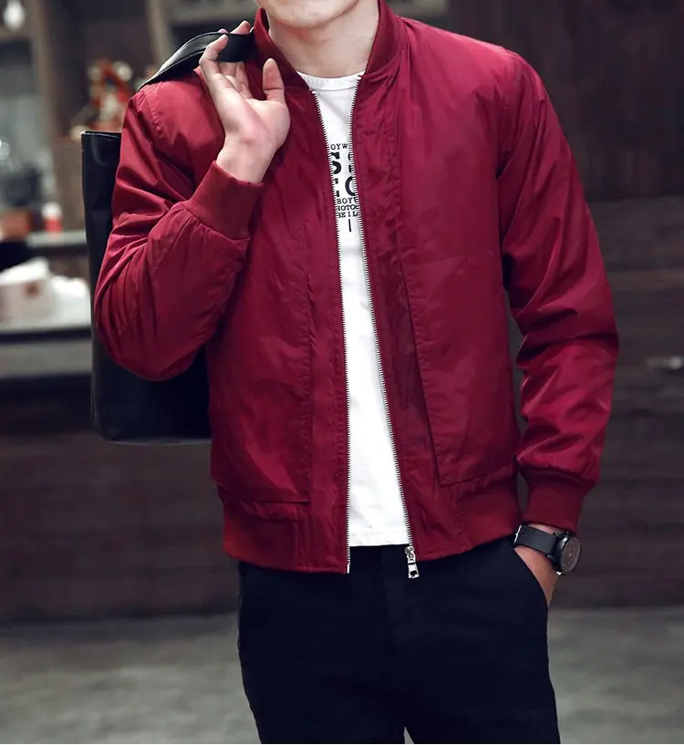 

Boys Wine Red Blue Thin Spring Outerwear Jacket Oversize Men Long Sleeve Zip Up Stand Collar Coat Plus Size Bomber Jackets 3xl