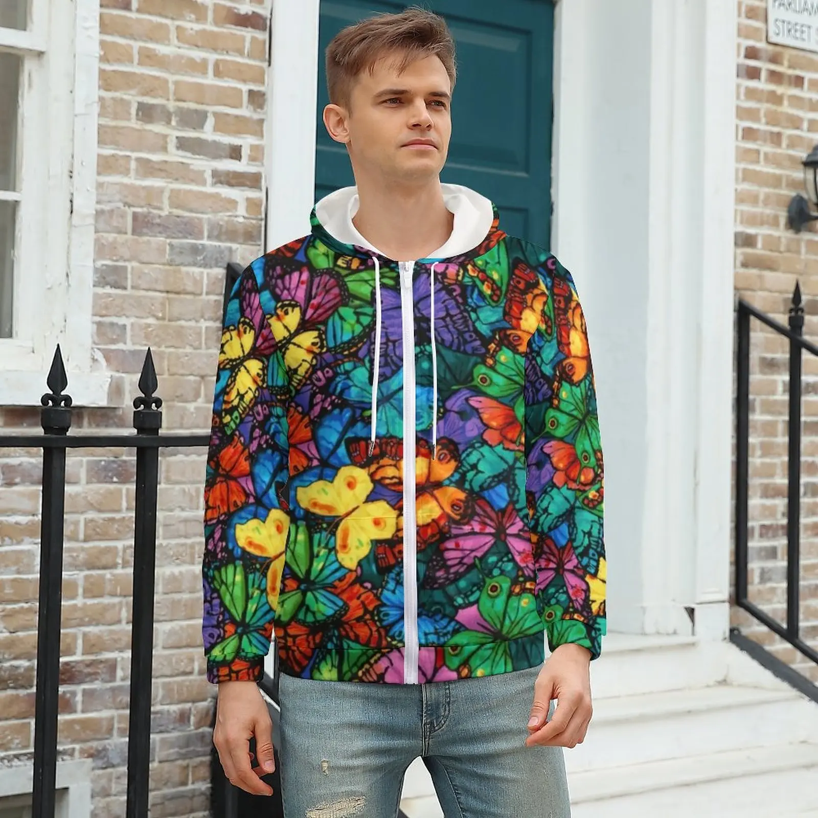 

Colorful Vintage Butterflies Zipper Hoodies Butterfly Art Trendy Hoodie Men Long Sleeve Oversized Classic Graphic Sweatshirts