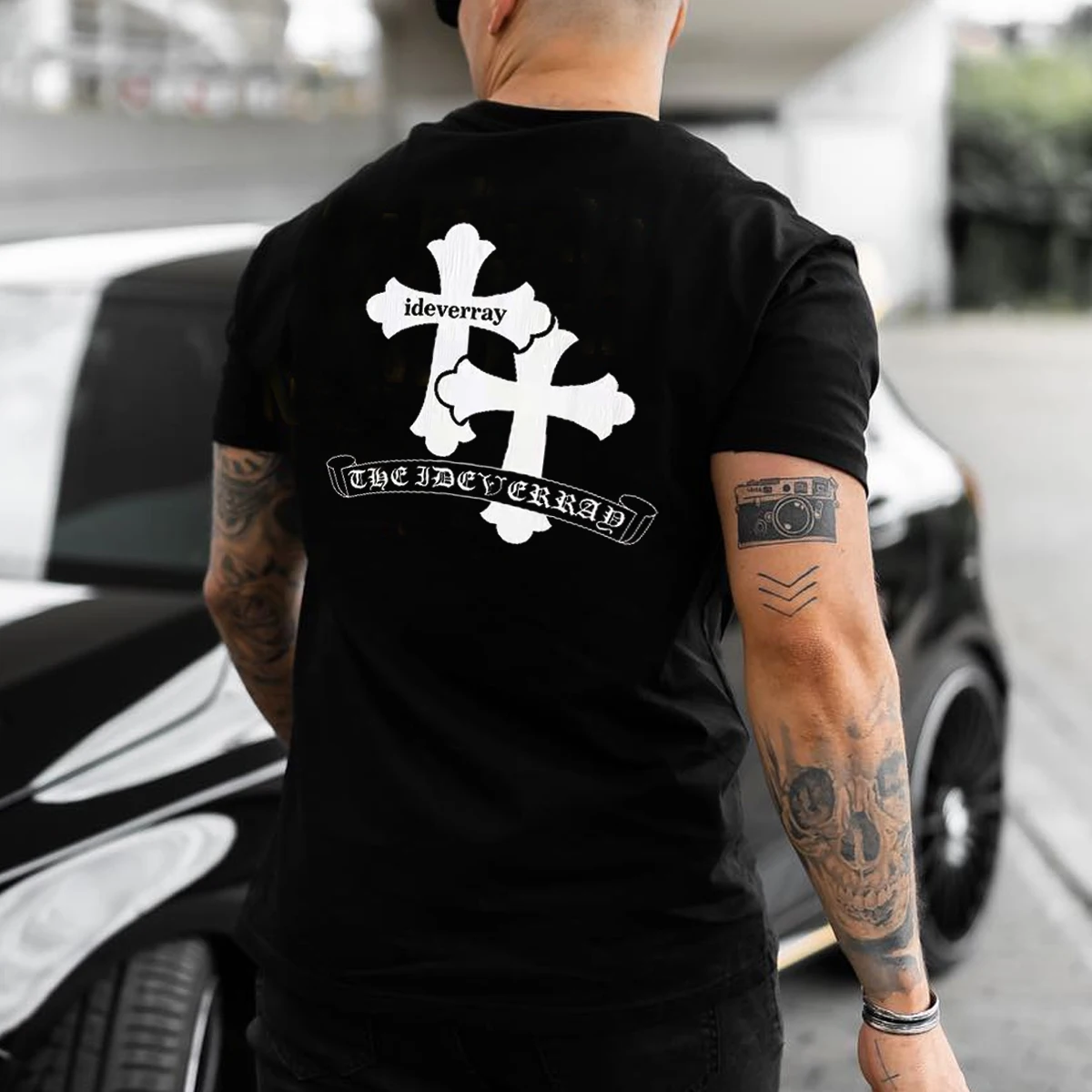 2022 Summer Street Style Double Crosses Print Short Sleeve Mens T-shirts Casual Tops Tees