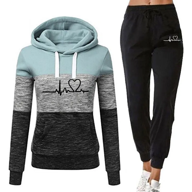 Women's Sports Suit Pullover Hoodie And Black Pants Autumn And Winter Suit Women's Solid Color Casual Pants Suit