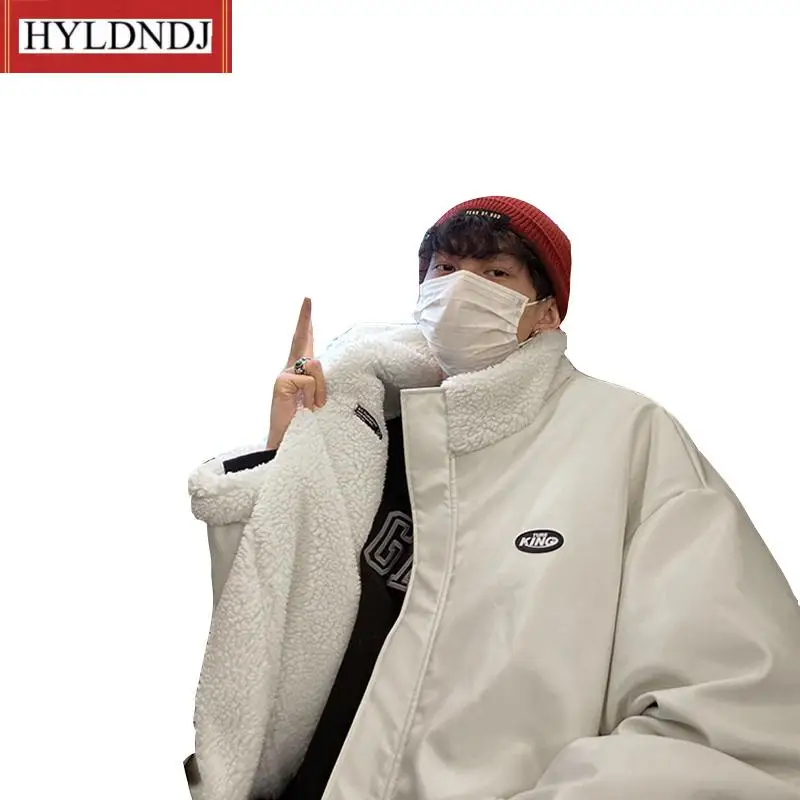 Men's New Pu Leather Cotton Padded Clothes Ruffian Handsome Lamb Cashmere Double-Sided Cotton Padded Clothes Ins Chao Brand