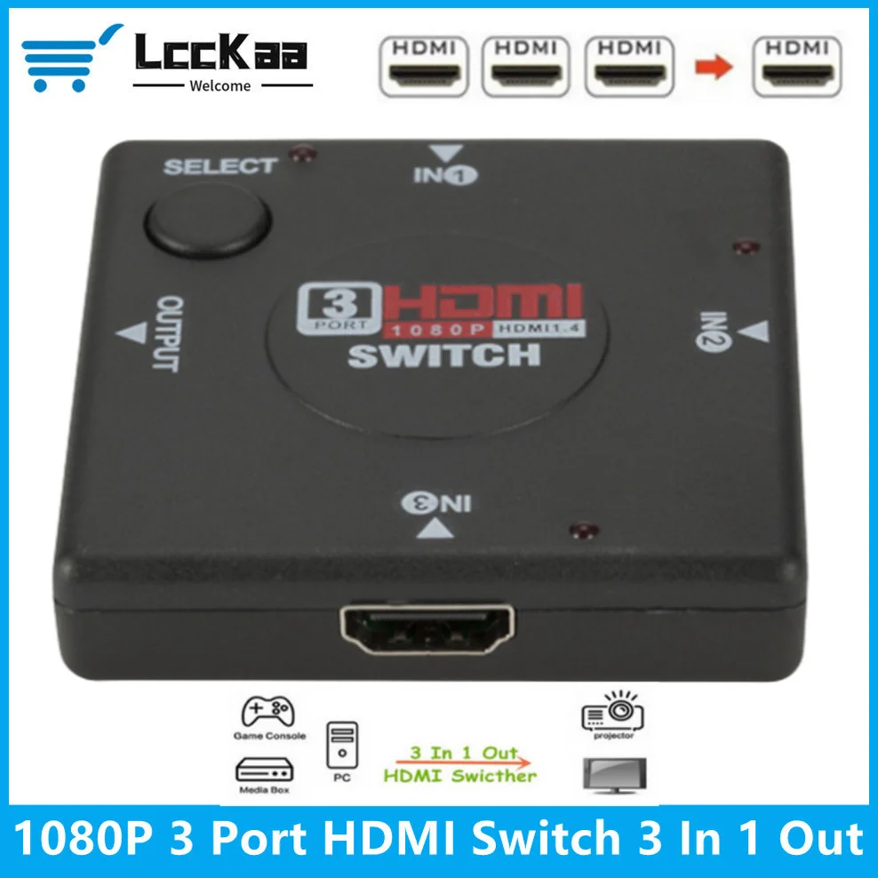 

Mini 3 Port HDMI Switch 3 input 1 Output Female to Female HDMI Switcher Splitter Box Selector For HDTV 1080P VIdeo Switcher