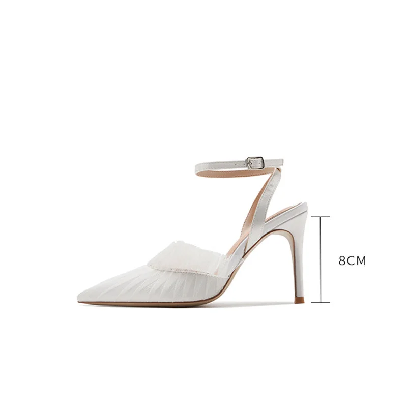 

Женские кружевные туфли-лодочки со складками, элегантные свадебные туфли с острым носком на тонком высоком каблуке, лето 2021