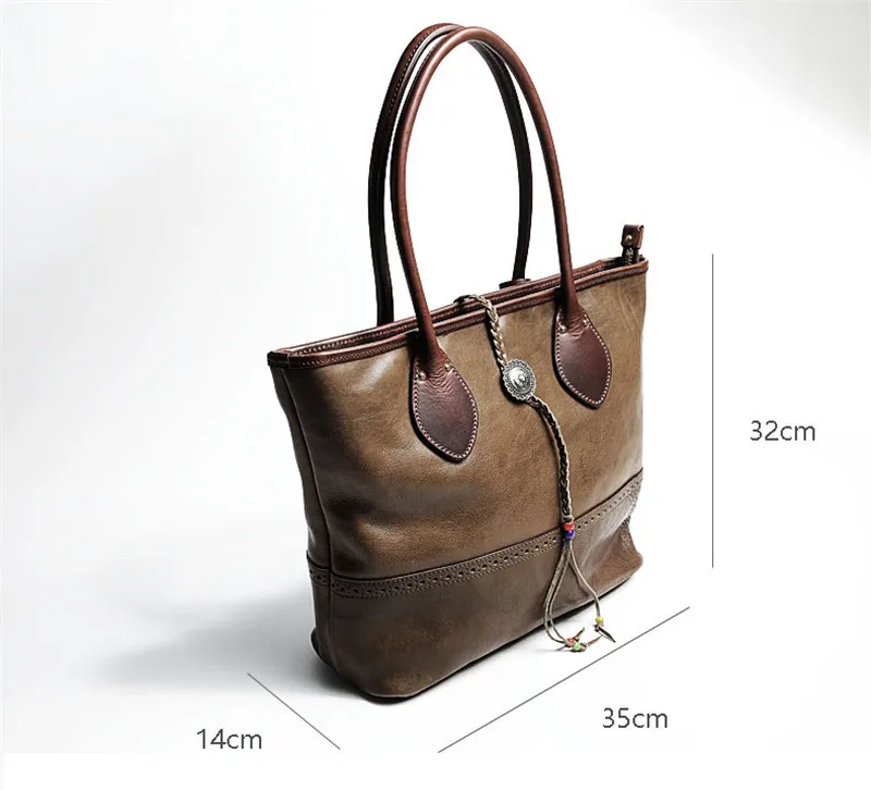 Vintage fashion luxury handmade designer top cowhide green Tote bag for men and women outside party real leather shoulder bag