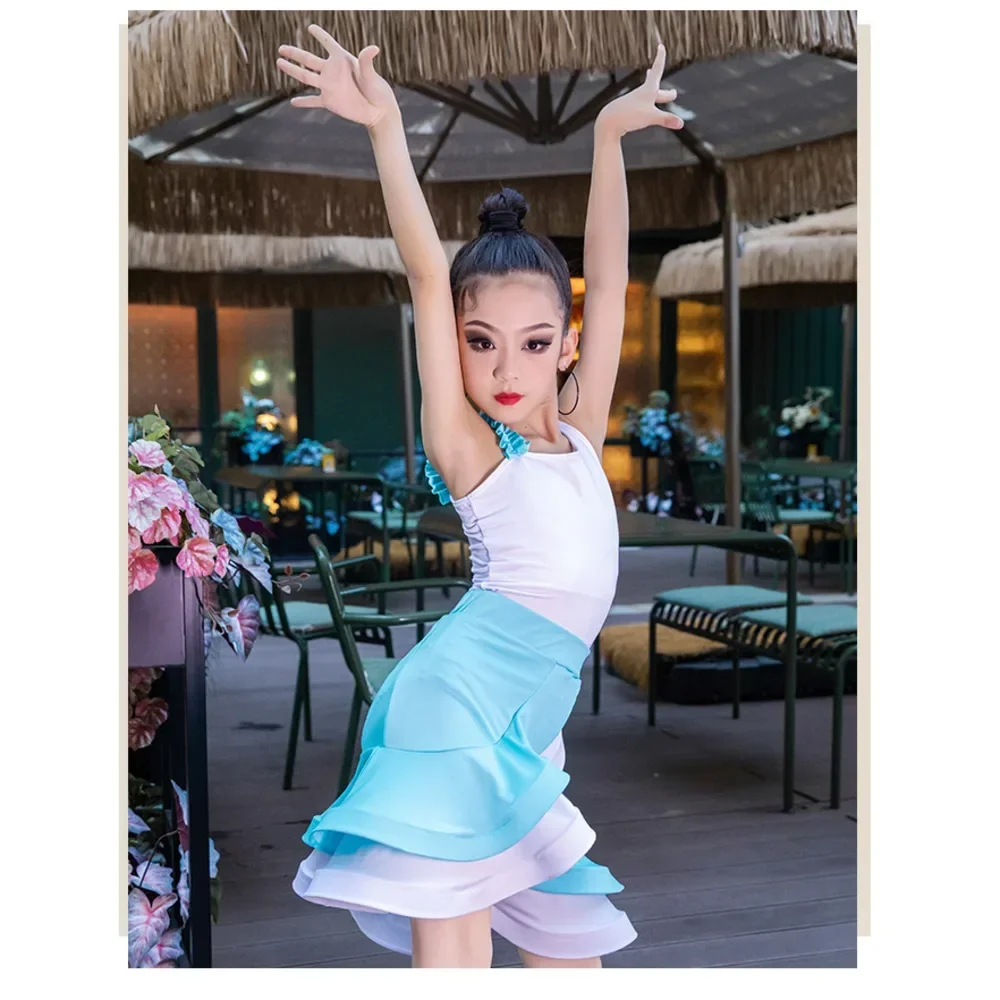 Платье Meisjes Lijn Ruche Balzaal для латинских танцев Wedstembali Meisje Kind Salsa Tango Cha Oefen Top Rok Uitvoering
