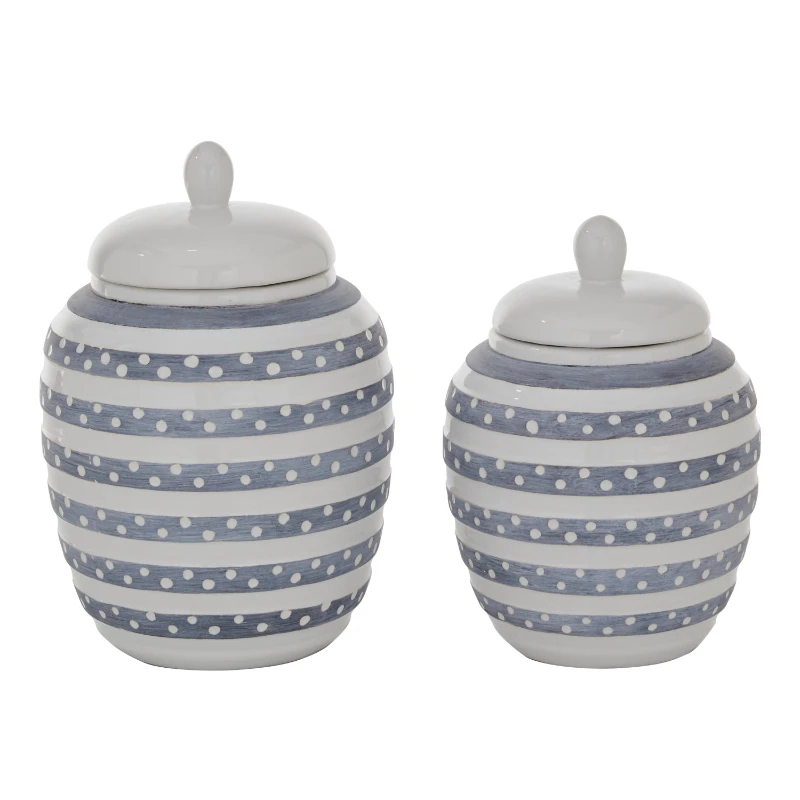 

2 pcs 9.75"H Stoneware Coastal Decorative Jar, White Storage Organizer free shipping