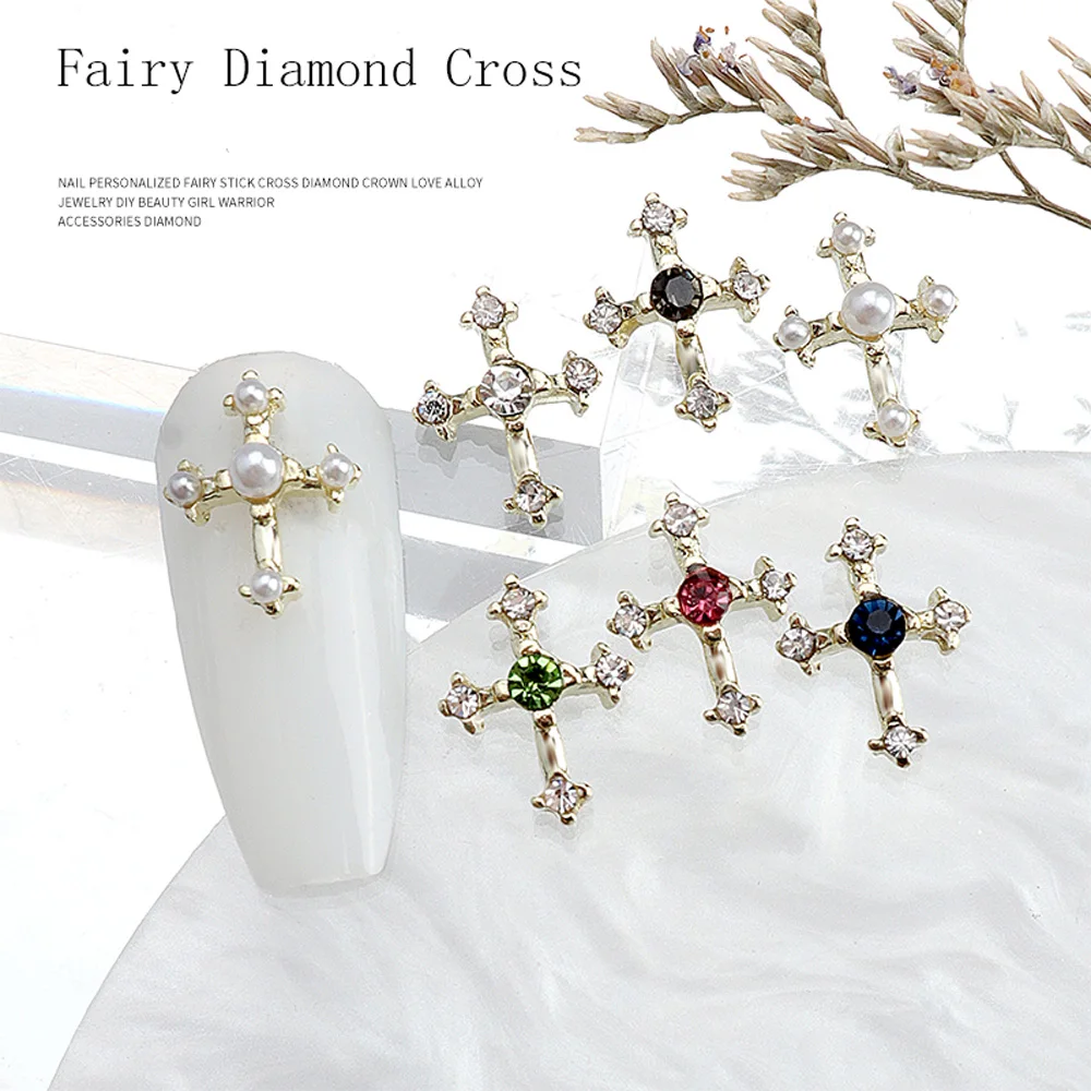 

10Pcs Gold/Silver Cross Nail Art Charms 3D Alloy 9*11cm Classic Glitter Cross Nail Rhinestones DIY Shiny Gems Manicure Decor