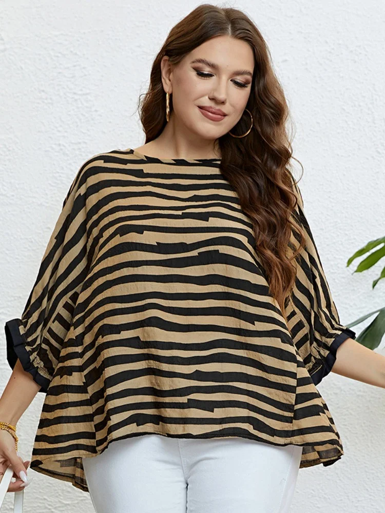 Summer Zebra Pattern 3/4 Sleeves Elegant Large Top blusas plus size mujer  peplum top  roupas femininas