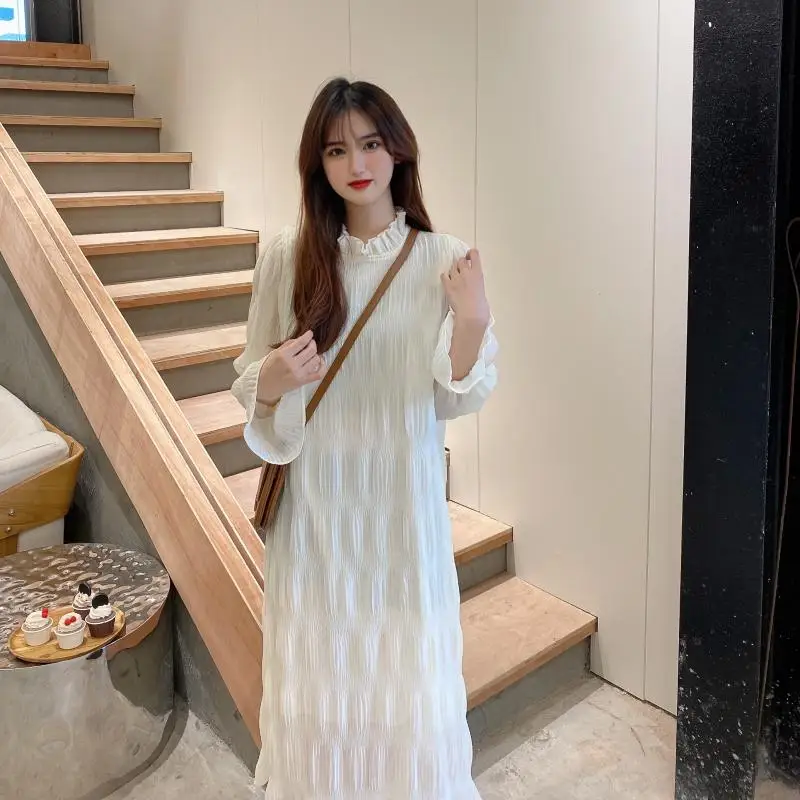 

Женское шифоновое платье с длинным рукавом, свободное однотонное прямое платье размера C63, весна-осень 2022