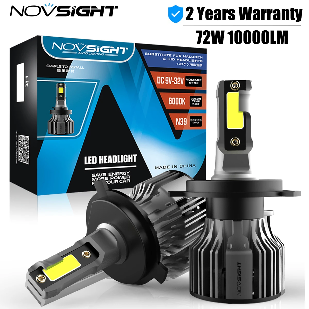 

NOVSIGHT Car Headlight Bulbs Led H11 H7 H8 H9 H1 H3 H4 9005 9006 9007 9003 H13 6000K 72W 10000LM Auto Accessories Car Lamps