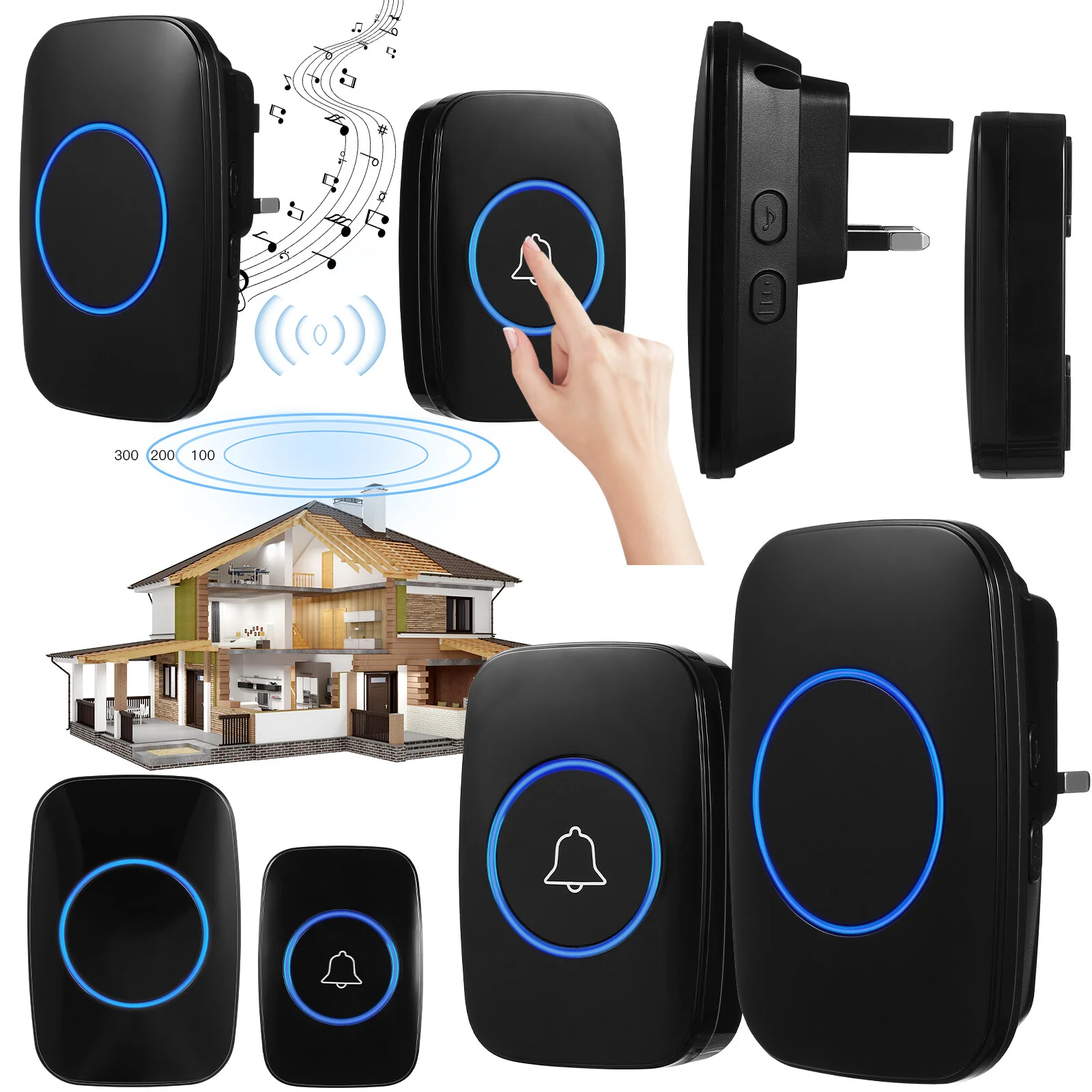

Wireless Doorbells Plug-in Doorbell with Chimes and Music Easy Install Volume Adjustable Modern Doorbell for Home School Office