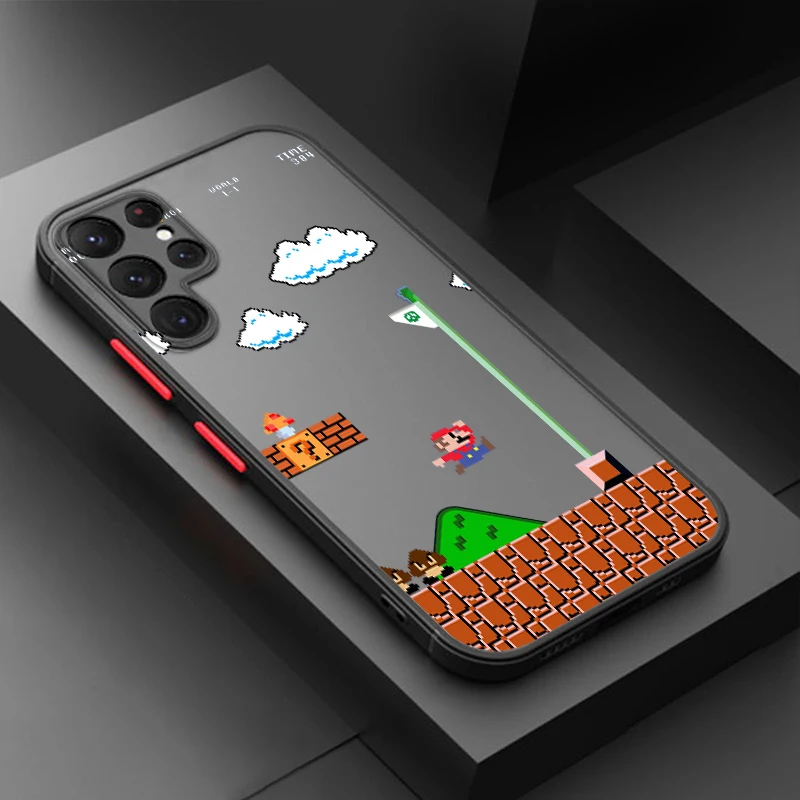 

Hot Games Super Marie Mario Phone Case For Samsung S22 S21 Ultra S20 FE S10E S10 Lite Plus Frosted Translucent Matte Cover