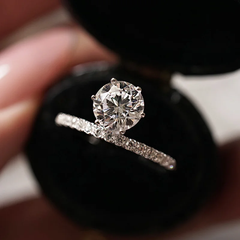 

Solitaire Lab Diamond Ring 100% Real 925 sterling silver Party Wedding band Rings for Women Men Engagement Promise Jewelry