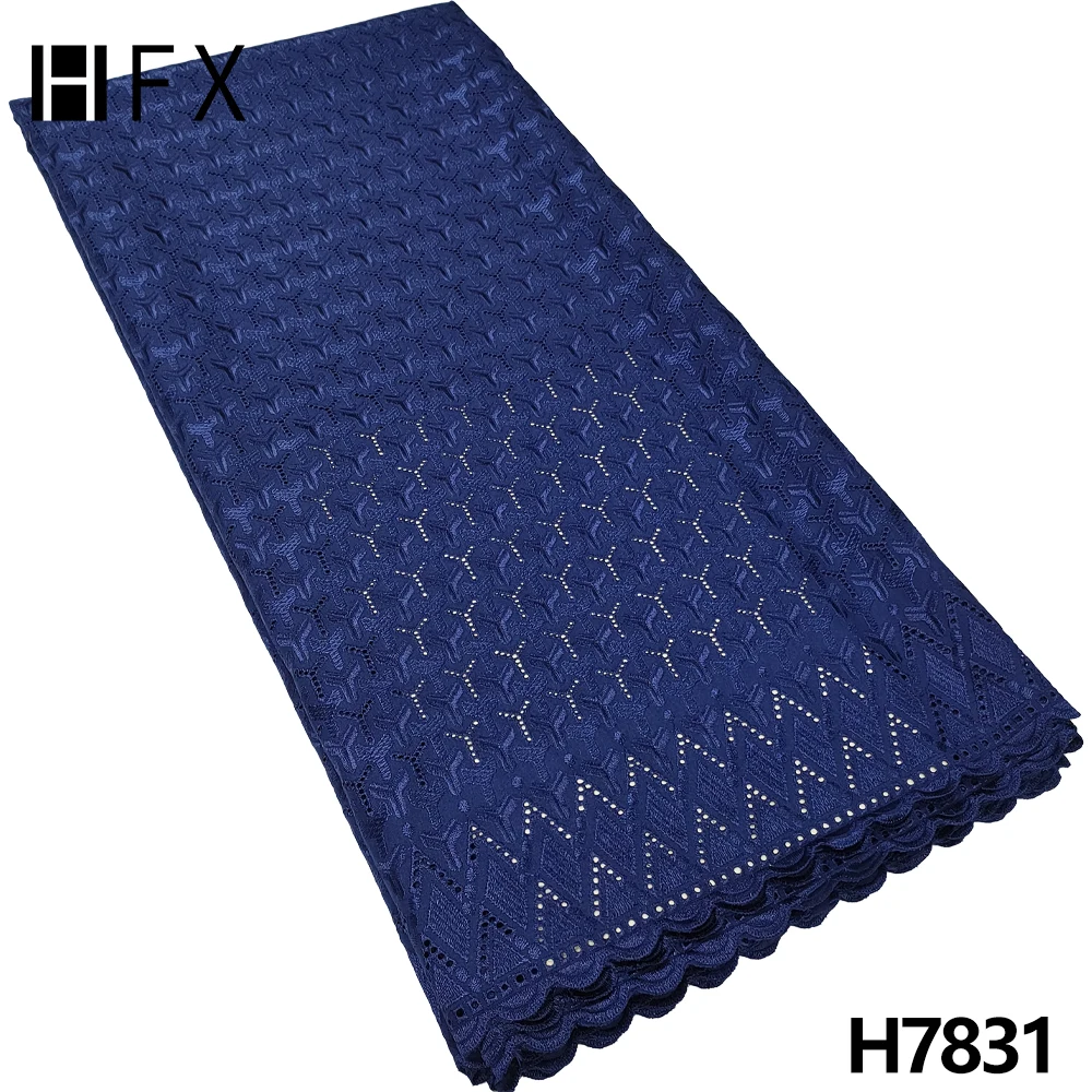 

HFX navy blue 2023 Nigerian 100% cotton African Swiss Voile Lace In Switzerland Polish Dry Lace Fabrics For Wedding dress H7831