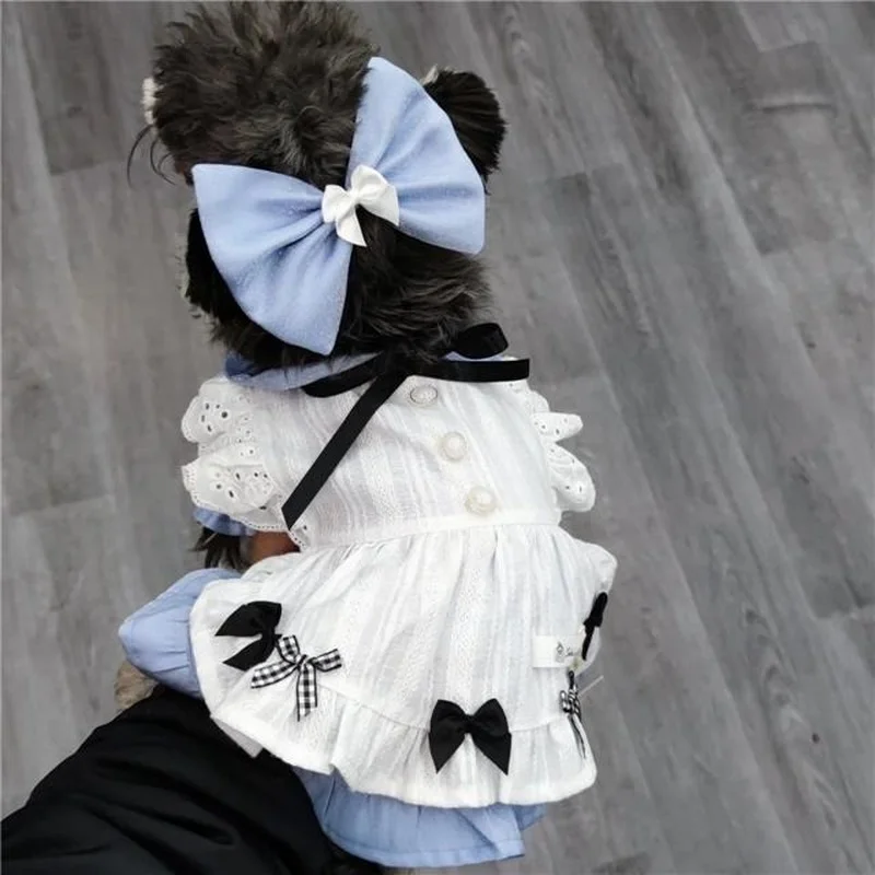 

Maid Dress for Dogs Clothing Cat Small Bowknot Skirt Pet Dog Clothes Thin Spring Summer Blue Girl Chihuahua Pet Products 2022