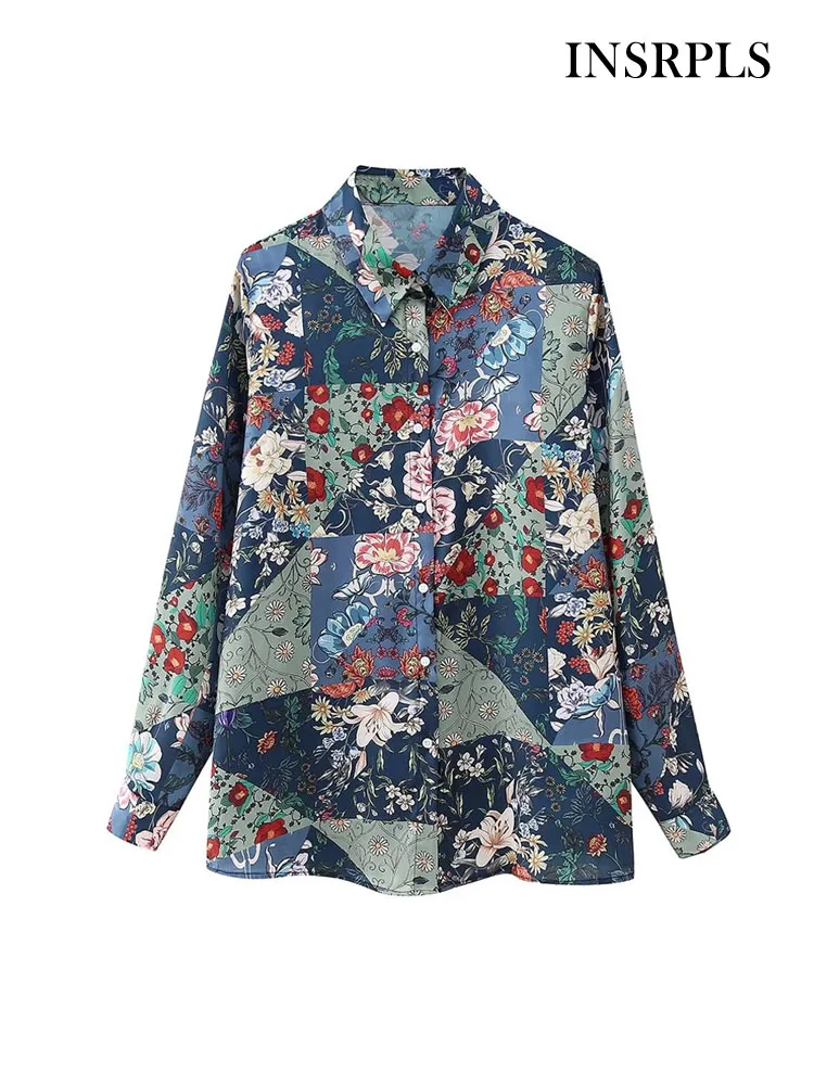 

INSRPLS Women Fashion Floral Print Shirts Vintage Long Sleeve Button-up Female Blouses Blusas Chic Tops