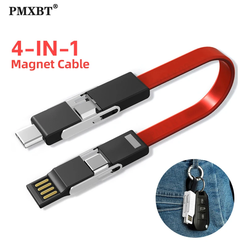 

4 in 1 USB Cable Micro USB Type C Cable Portable Power Bank Data Cord For Huawei Samsung Mini Keychain Charger Charging Cable
