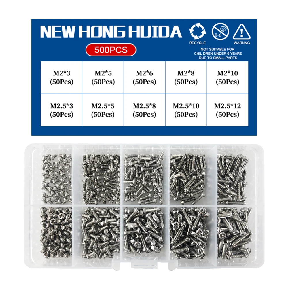 

M1 M1.2 M1.4 M1.6 M2.5 M3 304 Stainless Steel Round Head Cross Screw Set of Boxes Metric Thread Machine Bolt Assortment Kit Set