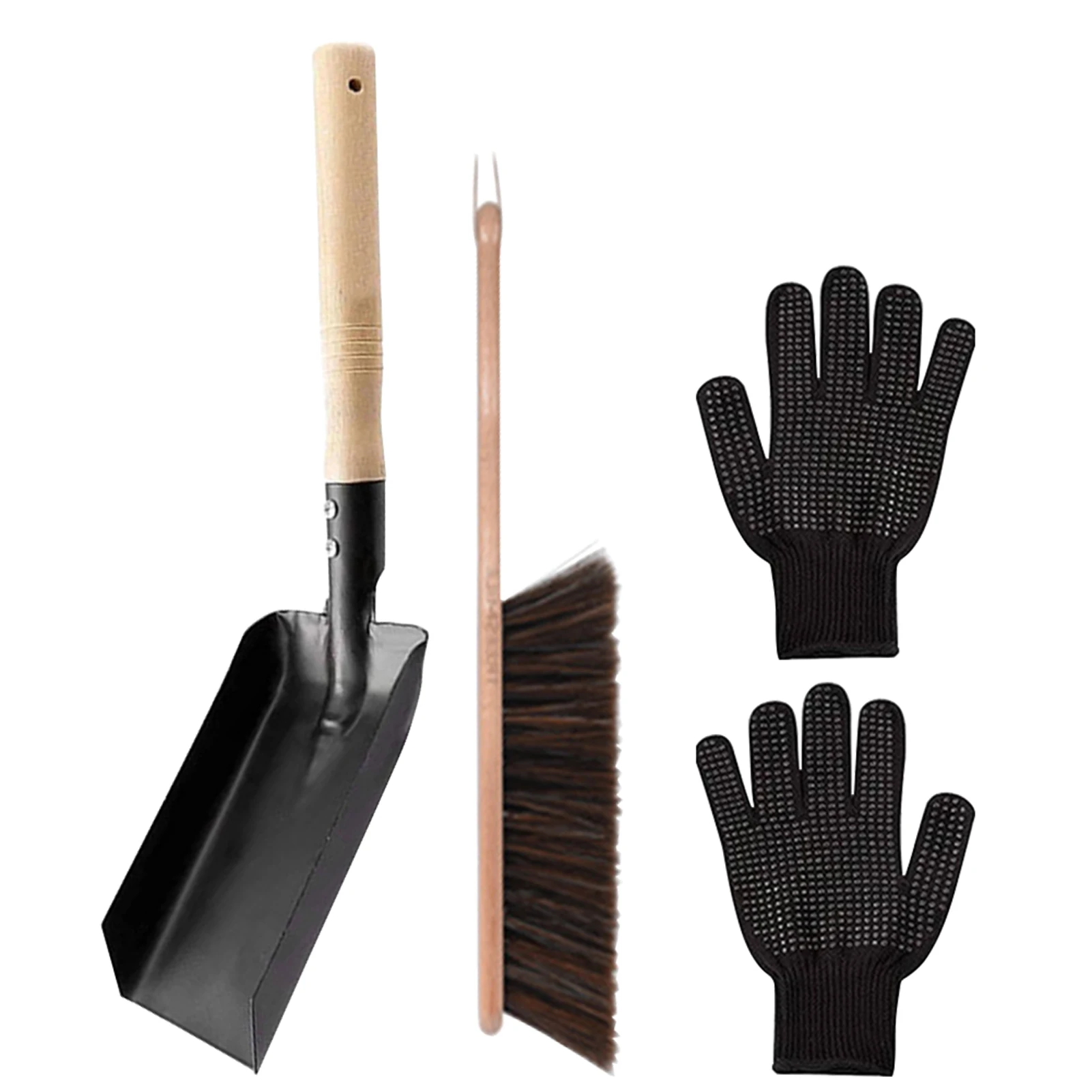 

3pcs Burning Stove Fireplace Tools Set With Brush Sturdy Cleaning Tool Hearth Tidy Wood Handle Home Supplies Silicone Gloves
