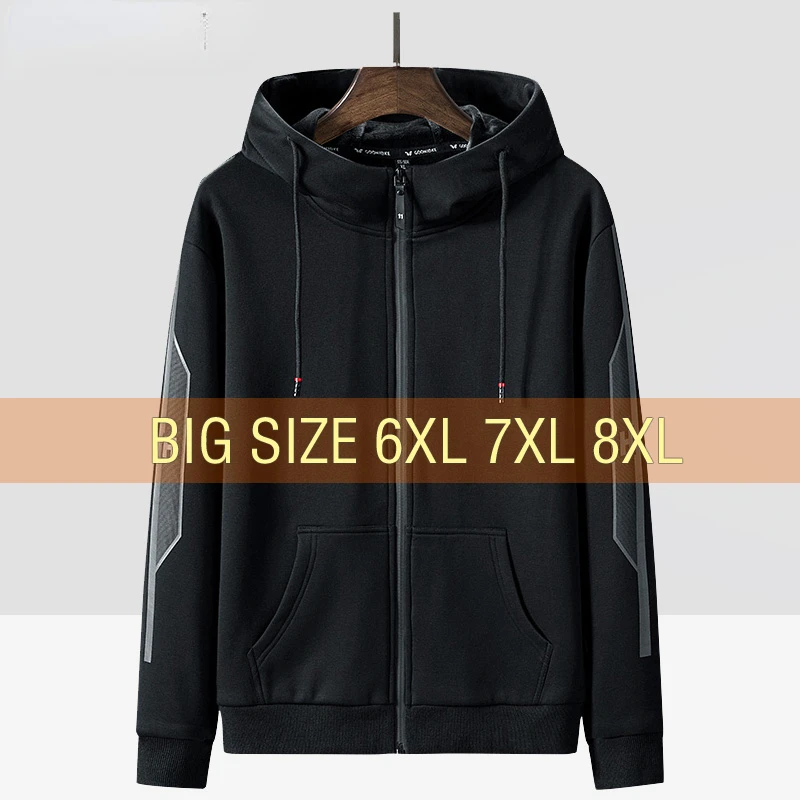 

Winter Men Hoodies Sweatshirts Fleece Zipper Big Size 5XL 6XL 7XL 8XL Black 68% Cotton Streetwear Warm Hooded Sportswear Male