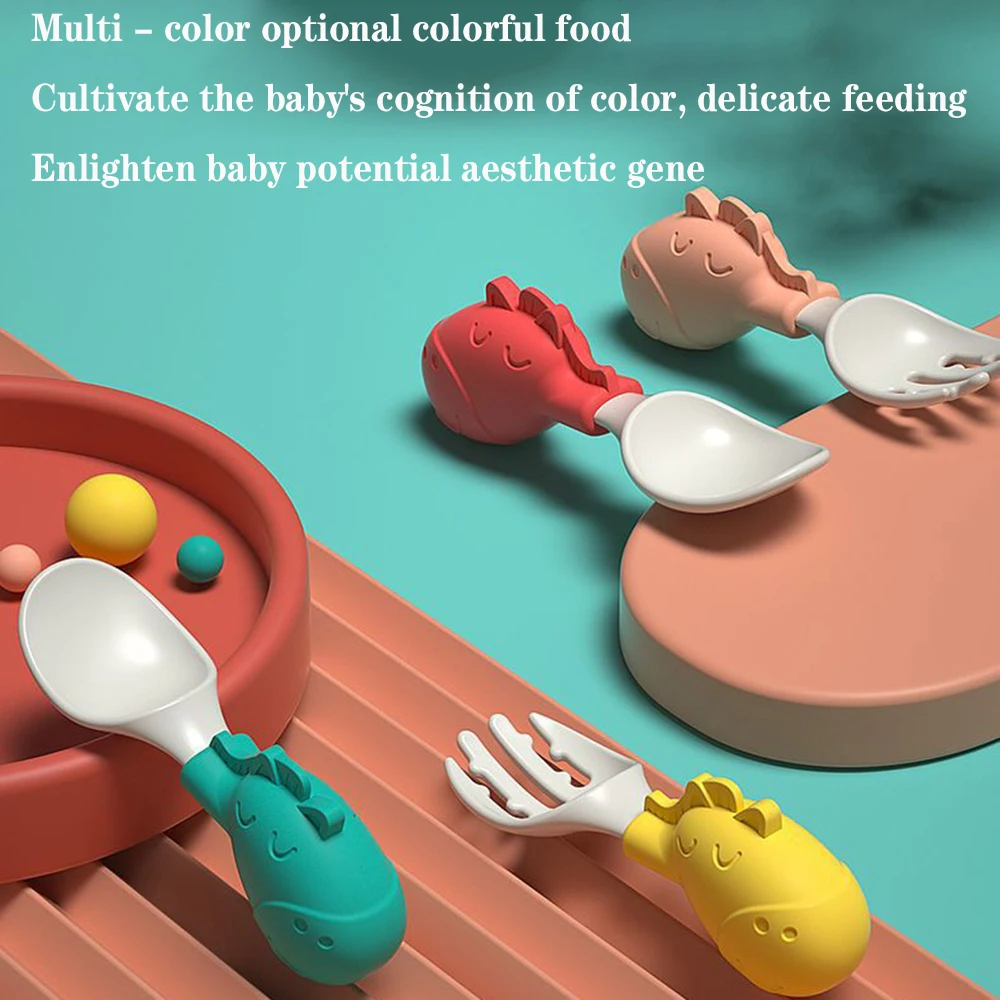 Baby learn to eat training spoon fork baby eat short handle silicone spork children's tableware complementary food set enlarge