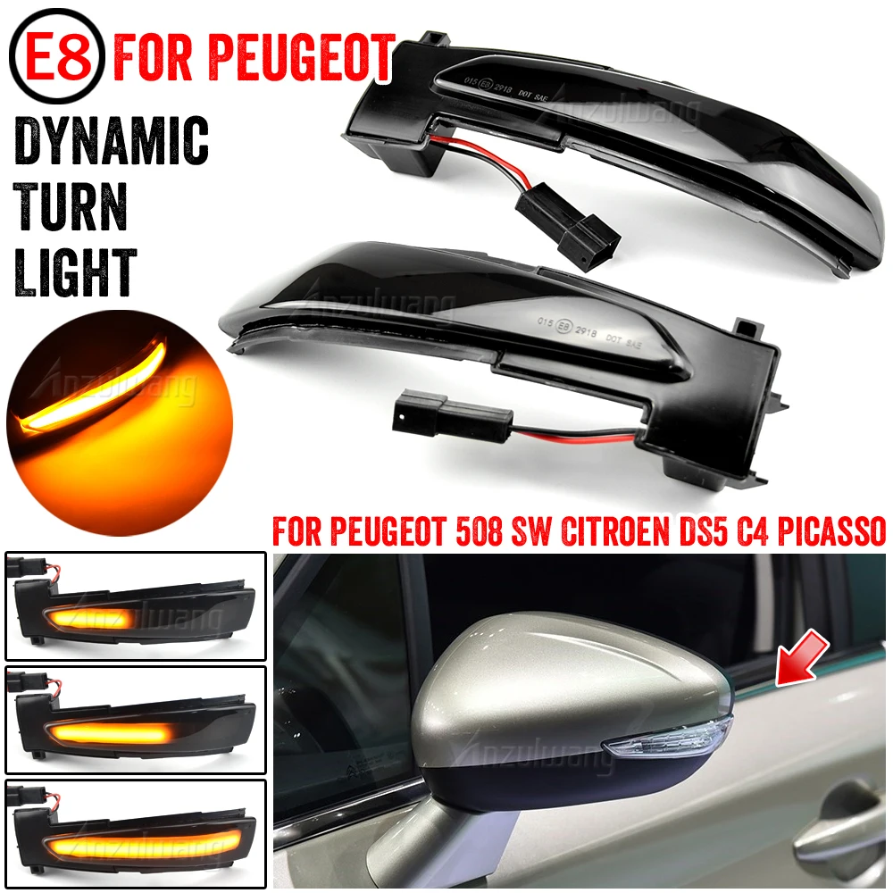 

2x LED Dynamic Turn Signal Light Side Mirror Indicator Repeater Lamp 6325J4 6325J5 For Peugeot 508 For Citroen DS5 C4 2010-2016