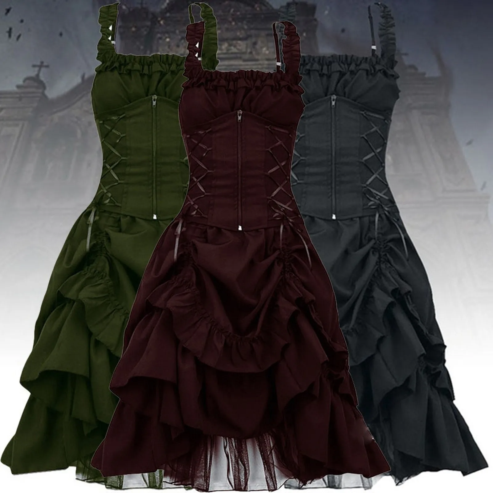 

2022 New Women Victorian Gothic Dress Lace Up Vestidos Retro Lolita Palace Court Princess Halloween Punk Cosplay Long Sundress