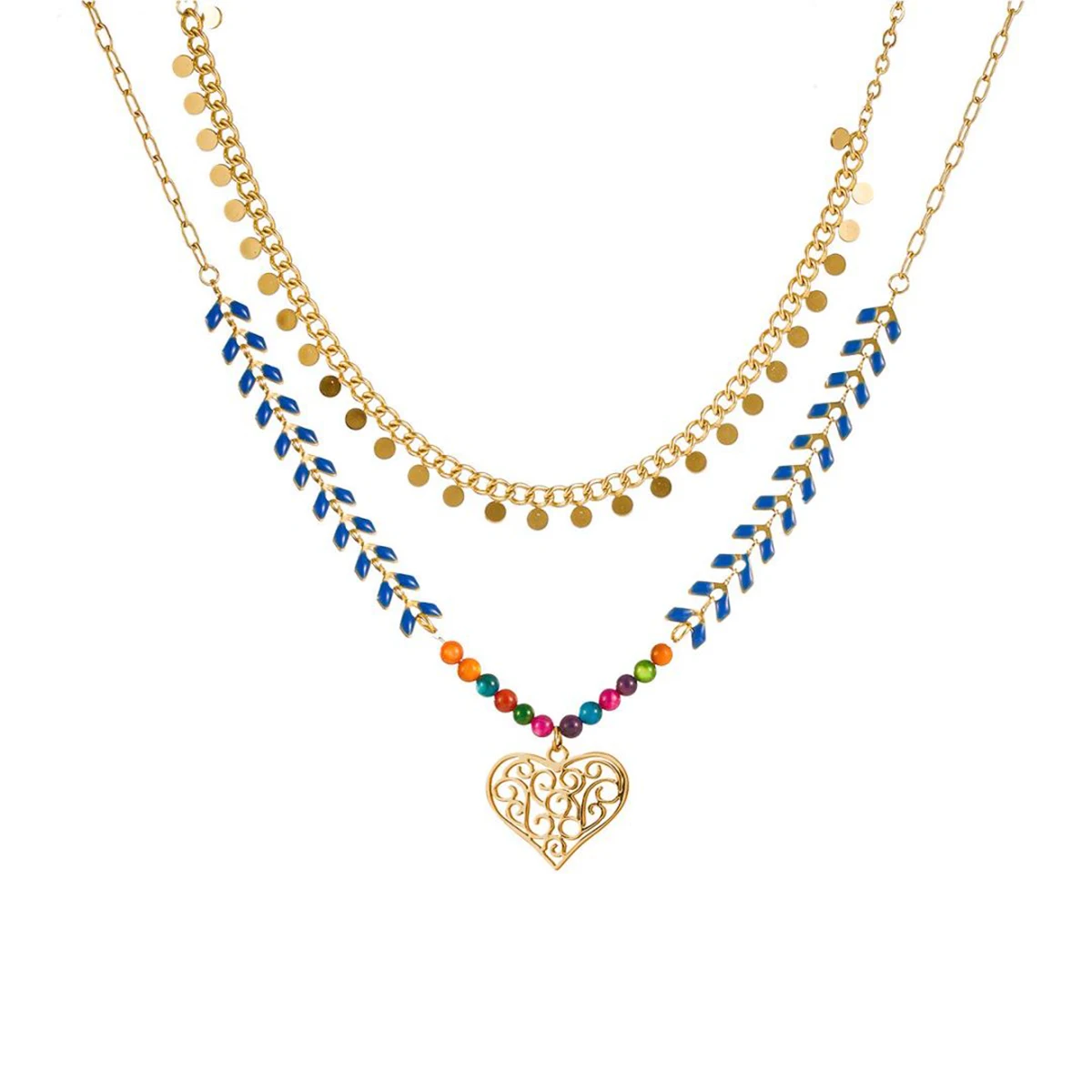

Layered Necklace for Women Stainless Steel Heart Pendant Bohemia Unique Fashion Jewelry Gift