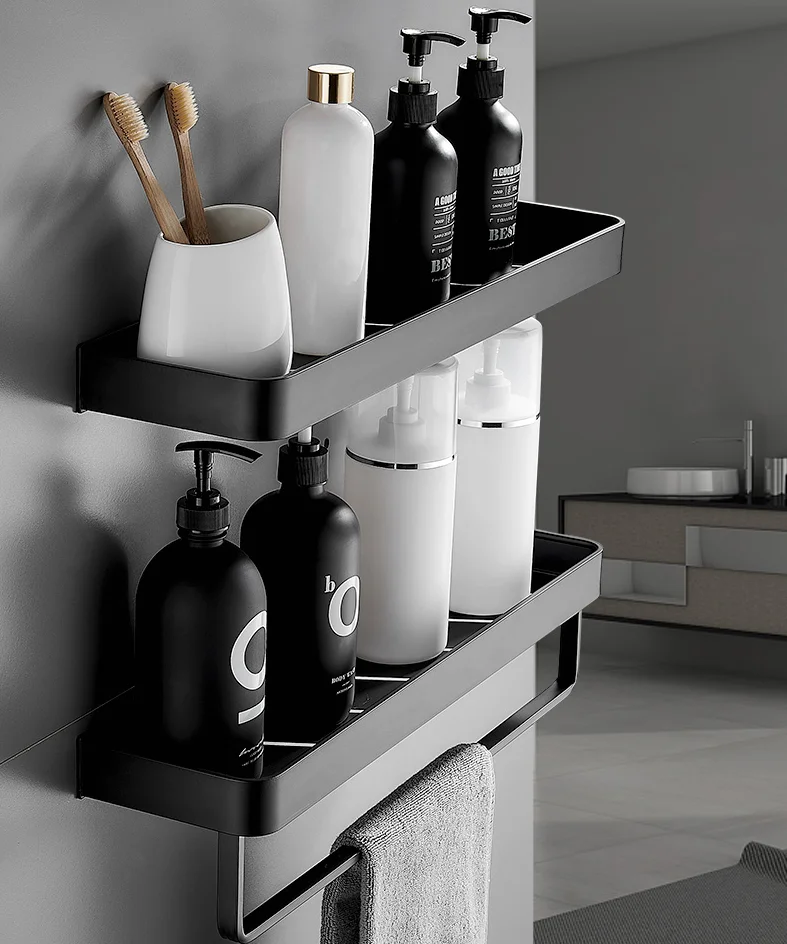 Bathroom storage rack perforation-free space aluminum toilet towel three layers of bath room bathroom wall to receive multi |