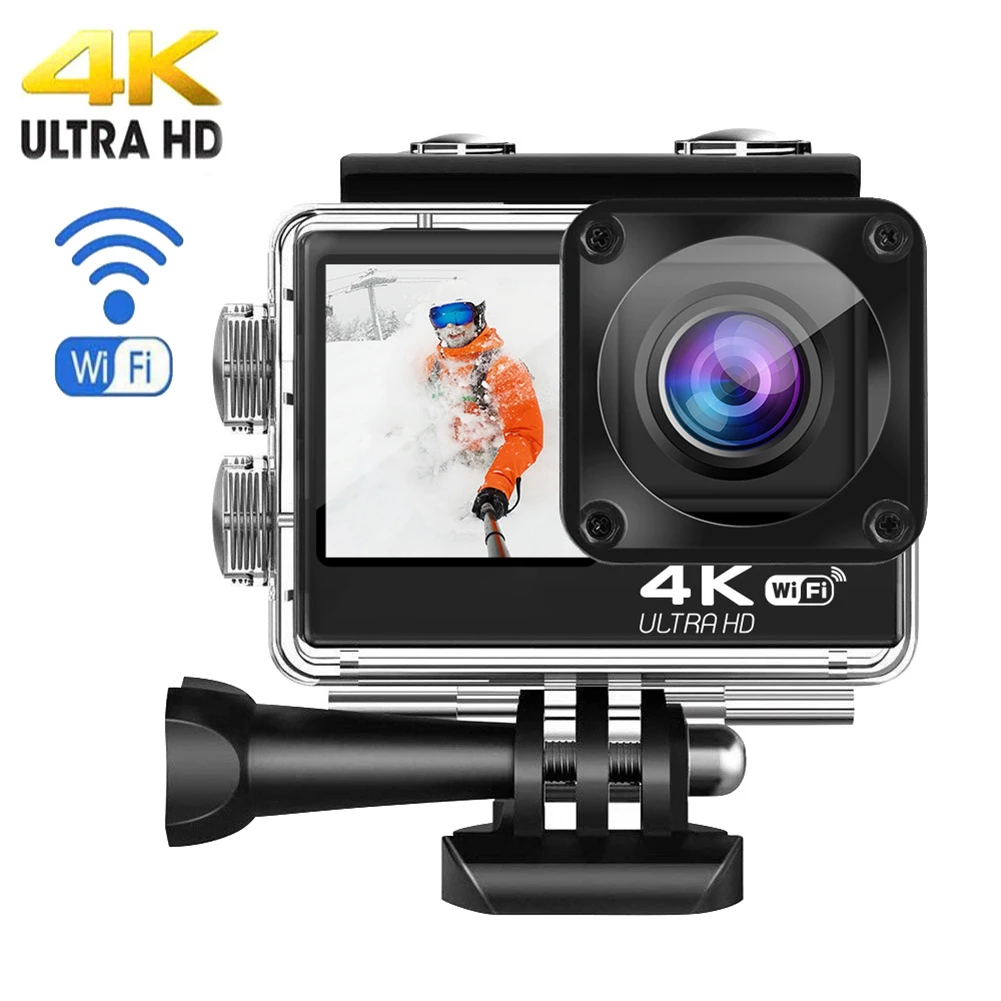 

Brand New EIS Sports Camera 4K 60fps 24MP WiFi 2.0 Inch Dual Touch LCD Screen Waterproof 4x Zoom Video Recorder Sports Camera