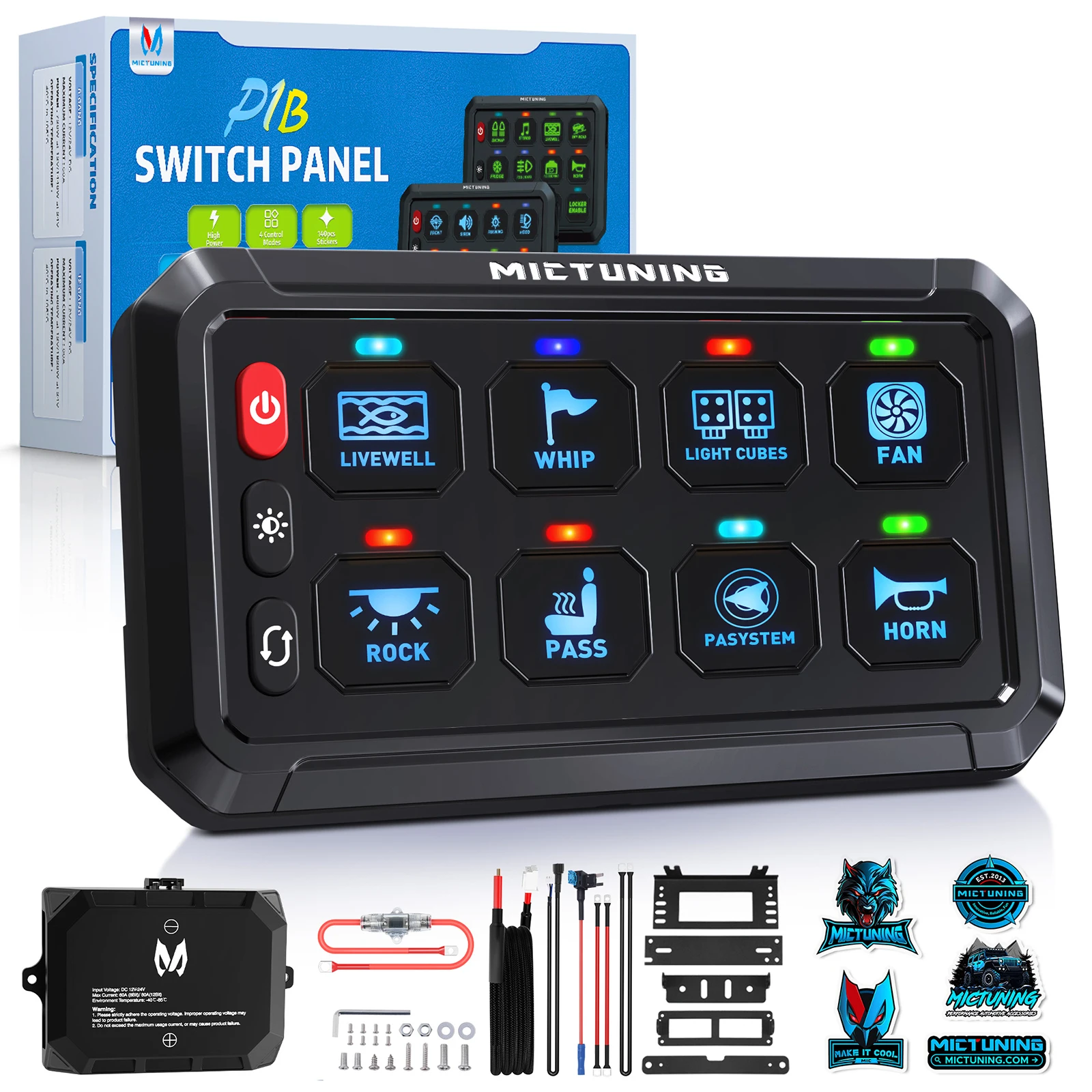 

Панель переключателей MICTUNING 12/24 В, 8/12 групп, синий тумблер, сенсорный релейный блок управления включением-выключением, светодиодный индикатор с цветовой кодировкой для автомобиля