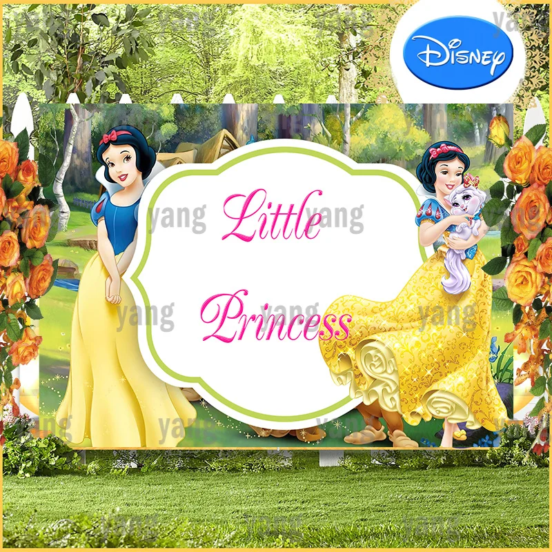 Custom Disney Beautiful Snow White Golden Dress Princess Forest Background Birthday Party Decoration Banner Backdrop Photo Wall