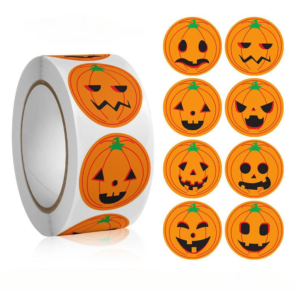 

500pcs Halloween Pumpkin Ghost Print Stickers Party DIY Decorations Spider Bat Seal Stickers Candy Bag Stickers Labels