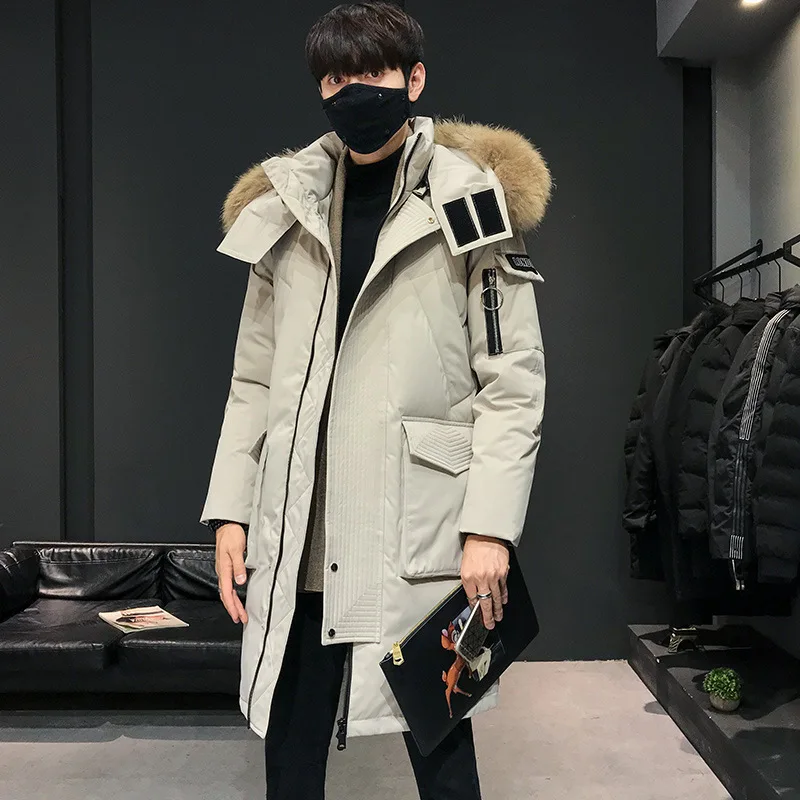 2022 winter new Korean version of thick knee men's down jacket long fashion handsome fur collar men's coat