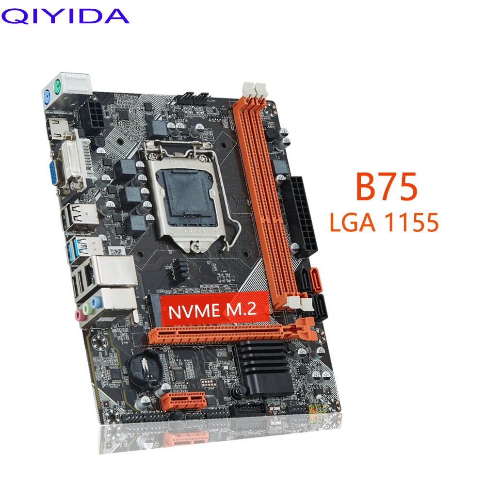 Материнская плата Qiyida B75 LGA 1155 с поддержкой процессора Intel i3/i5/i7 и DDR3 16 Гб ОЗУ для