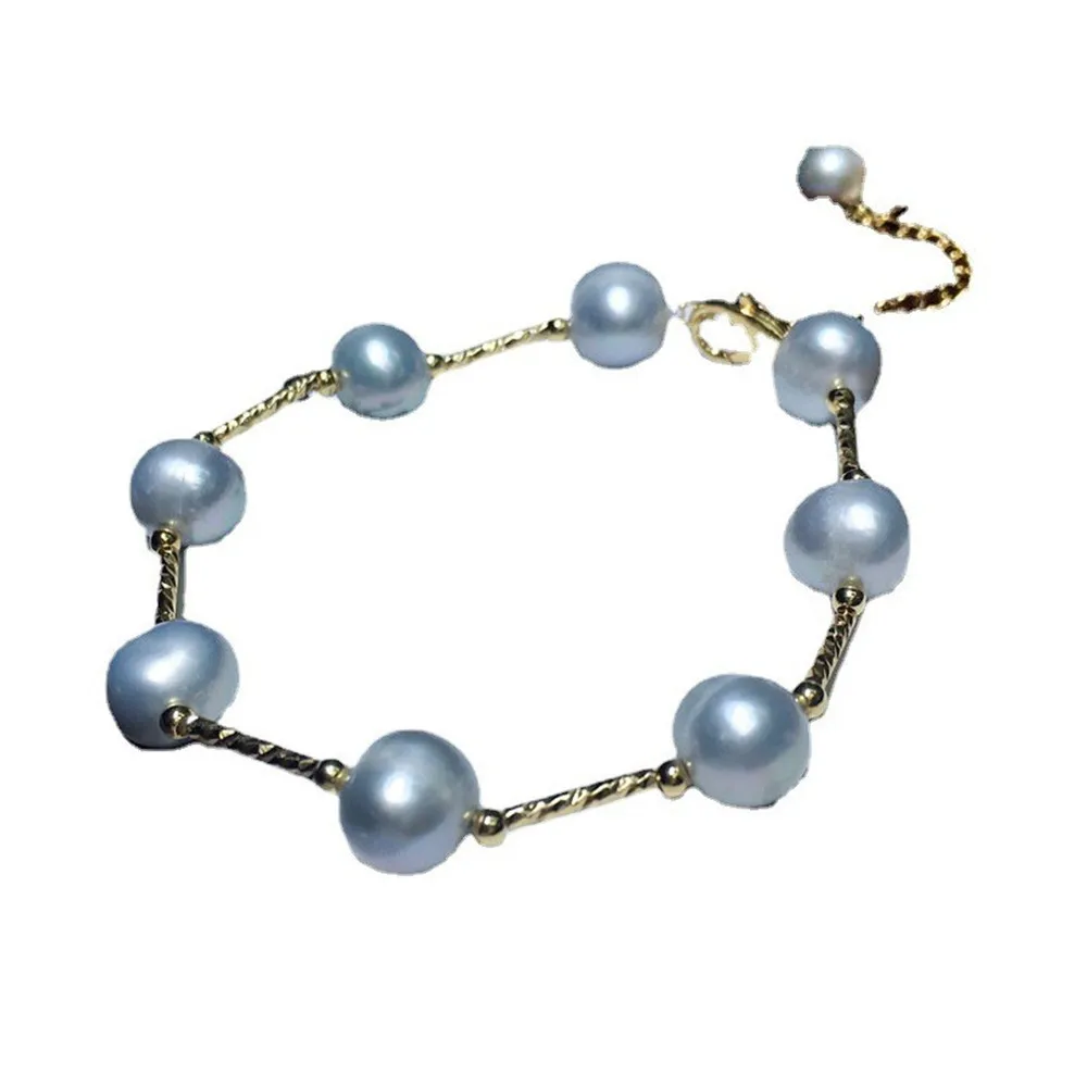 

YKNRBPH Women's Freshwater Ash Pearl Bracelet near round strong light micro-defect adjustment chain design elegant bracelets
