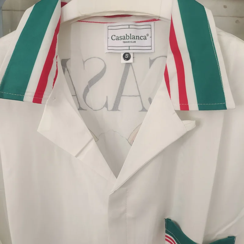 Cross Racket Greenery Floral Print CASABLANCA Short Set Real Photo Men Women Hawaii Beach TENNIS CLUB Short Sleeve Suit Pocket