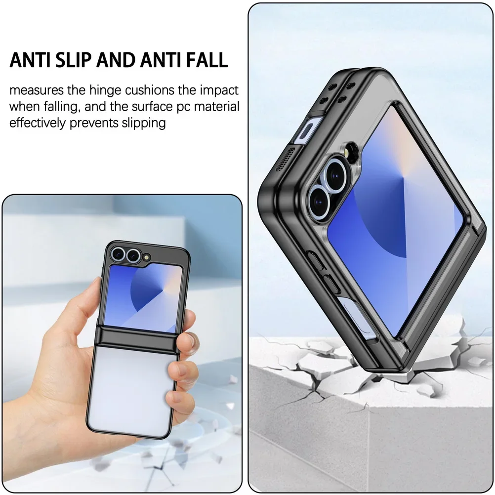 Фото Чехол для Samsung Z Flip 6 5 Flip6 Galaxy ZFlip5, роскошный гальванический прозрачный складной шарнир, противоударный защитный жесткий чехол №2