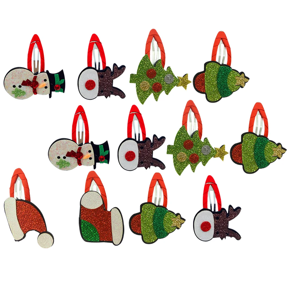 

12Pcs Cute Pretty Decorative Christmas Hairpin Snowman Hair Clip for Party Decor Festival Daily