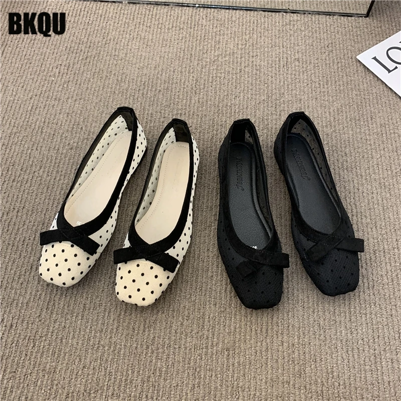 

Polka Women Loafers 2022 New Mesh Brethable Summer Autumn Flats Ladies Bowtie Slip On Female Soft Bottom Lazy Daily Shoes Design